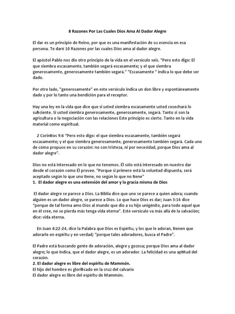 8 Razones Por Las Cuales Dios Ama Al Dador Alegre | PDF | Amor | Cristo ...