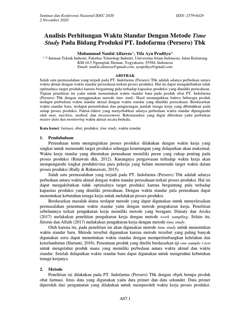 Analisis Perhitungan Waktu Standar Dengan Metode Time | PDF
