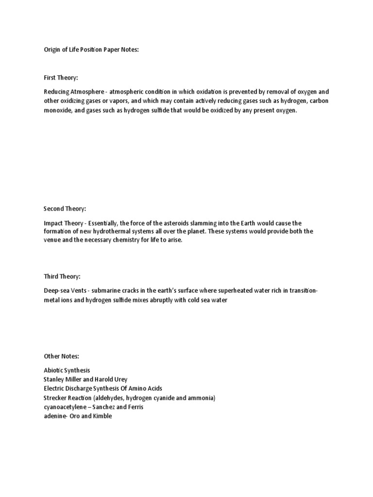 Origin of Life Position Paper Notes | PDF | Science & Mathematics ...