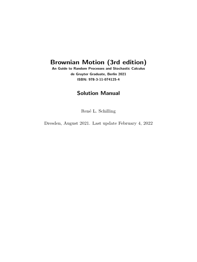 Ren l schilling solution manual brownian motion an guide to