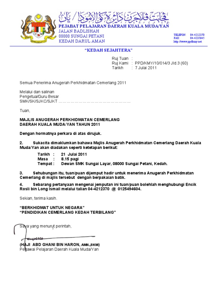 Format Surat Ibubapa Kepada Uitm