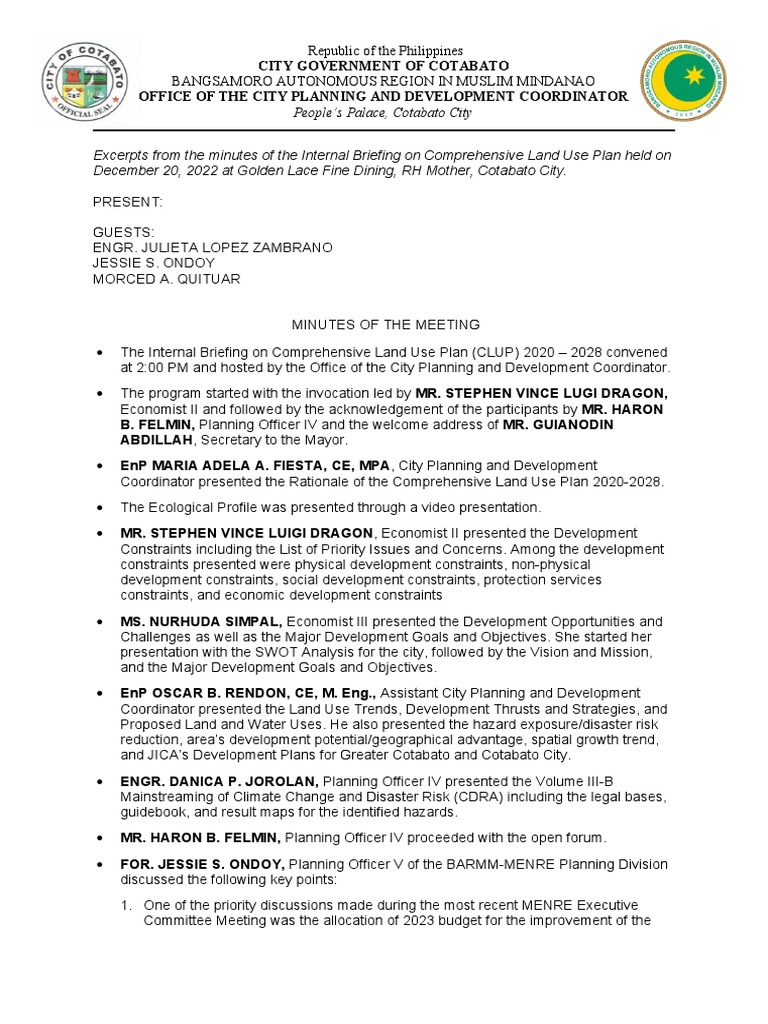 CLUP Internal Briefing Minutes 2022 | PDF | Natural Environment | Earth ...