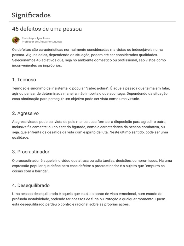 46 Defeitos de Uma Pessoa - Significados | PDF