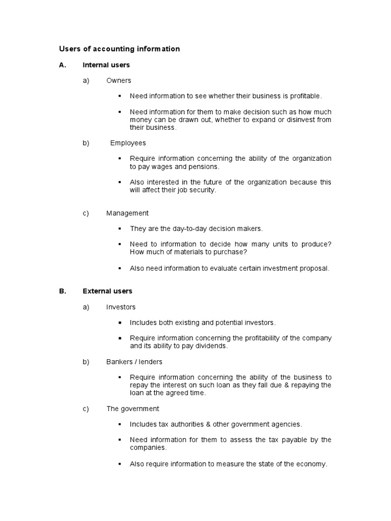 Chapter 1 Users of Accounting Information | PDF