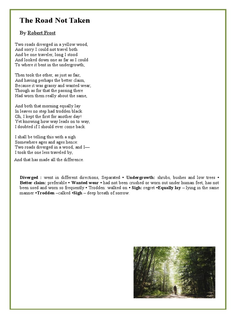 The Road Not Taken by Robert Frost Activities With Music Songs Nursery