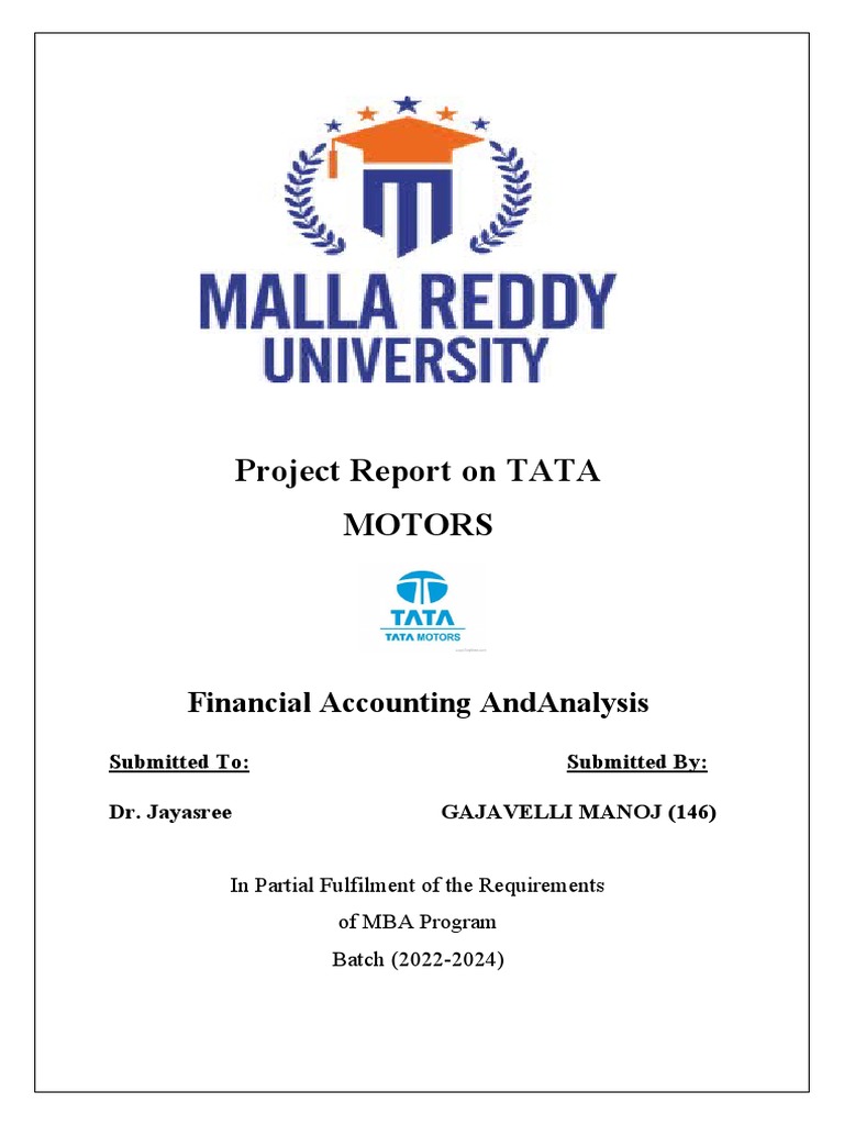 Project Report On TATA MOTORS 1 | Download Free PDF | Cash Flow ...