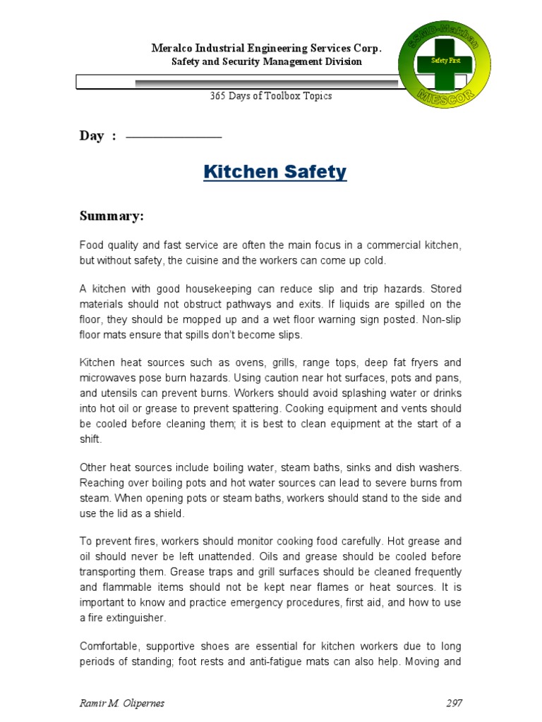Commercial Kitchen Safety Pdf : Safety Guidelines for Designing a ...