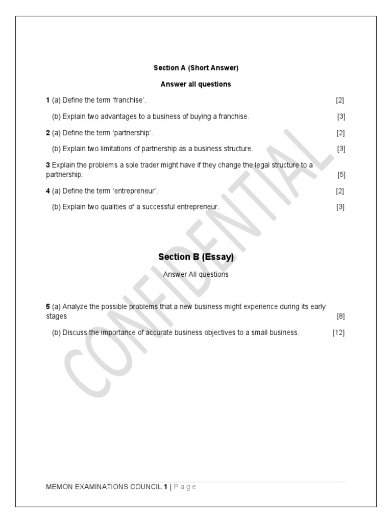 Business Year 12 Exams PDF