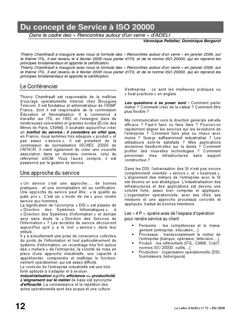 ITIL et ISO 20000 : Normes de Service | PDF | Itil | COBIT