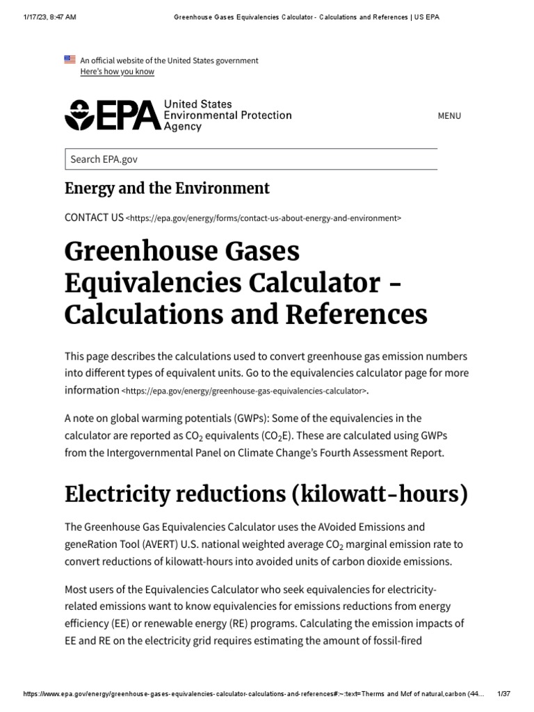 Greenhouse Gases Equivalencies Calculator Calculations and References