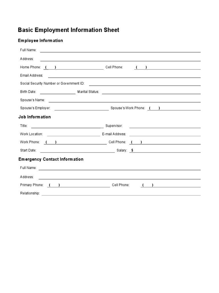 Employee Information Sheet PDF