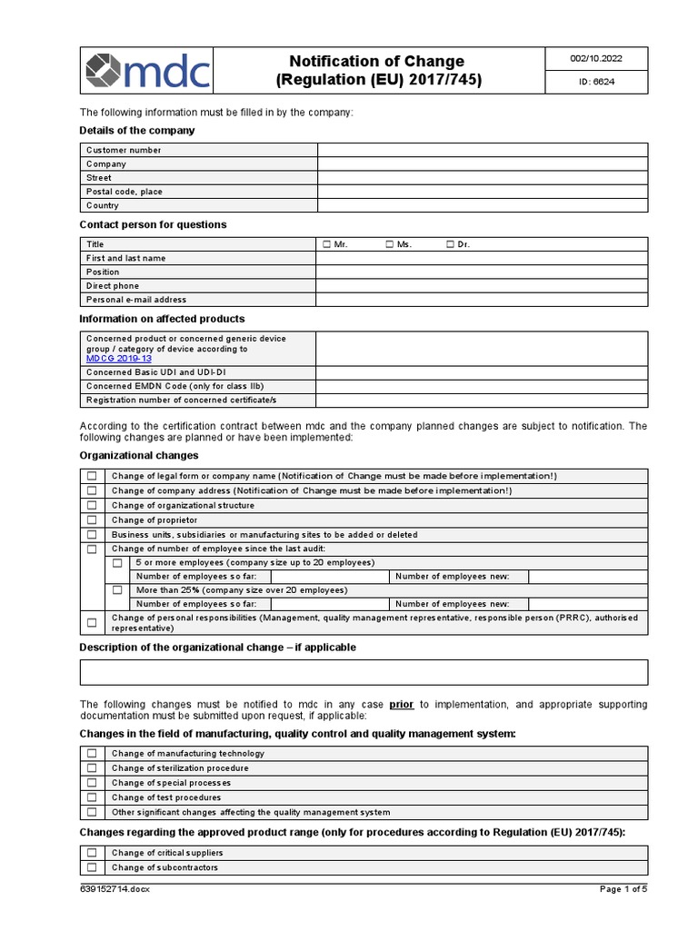 6624 002 Notification of Change MDR | PDF