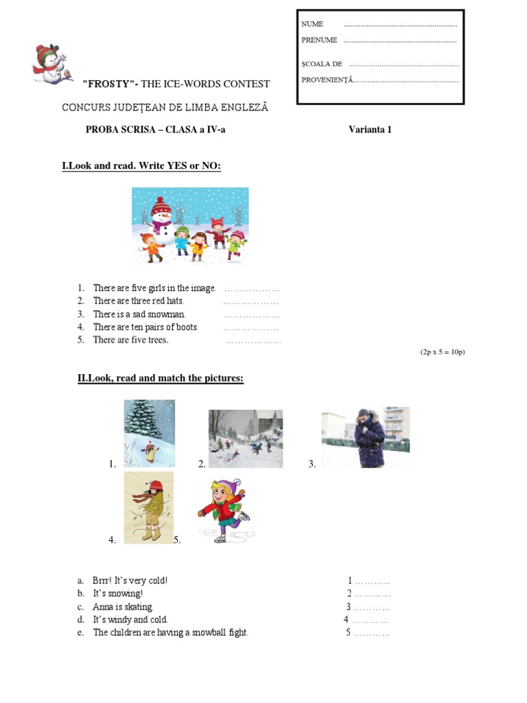 Varianta 1 Subiecte Cls A IV-a | PDF