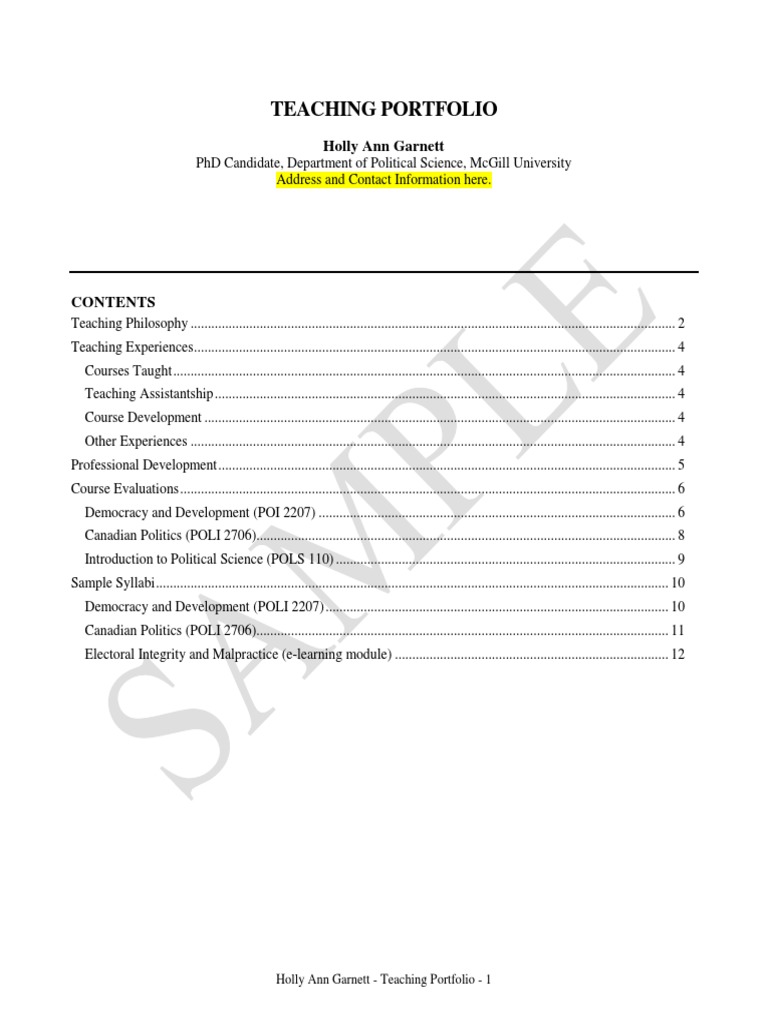 Student Teaching Portfolio Sample Pdf