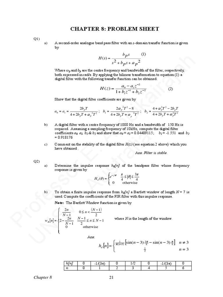 ProblemSheet Chapter 8 PDF Electrical Engineering Control Theory