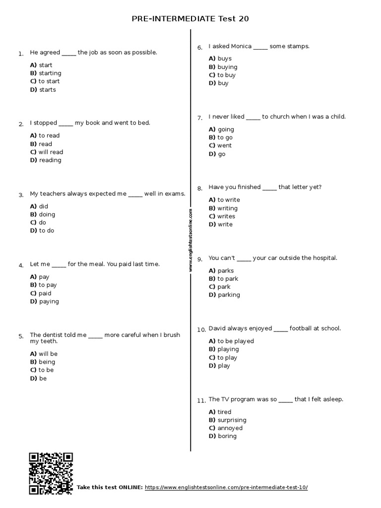 1203 Pre Intermediate Test 20 | PDF