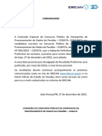 Comunicado: Comissão Do Concurso Público Da Companhia de Processamento de Dados Da Paraíba - Codata