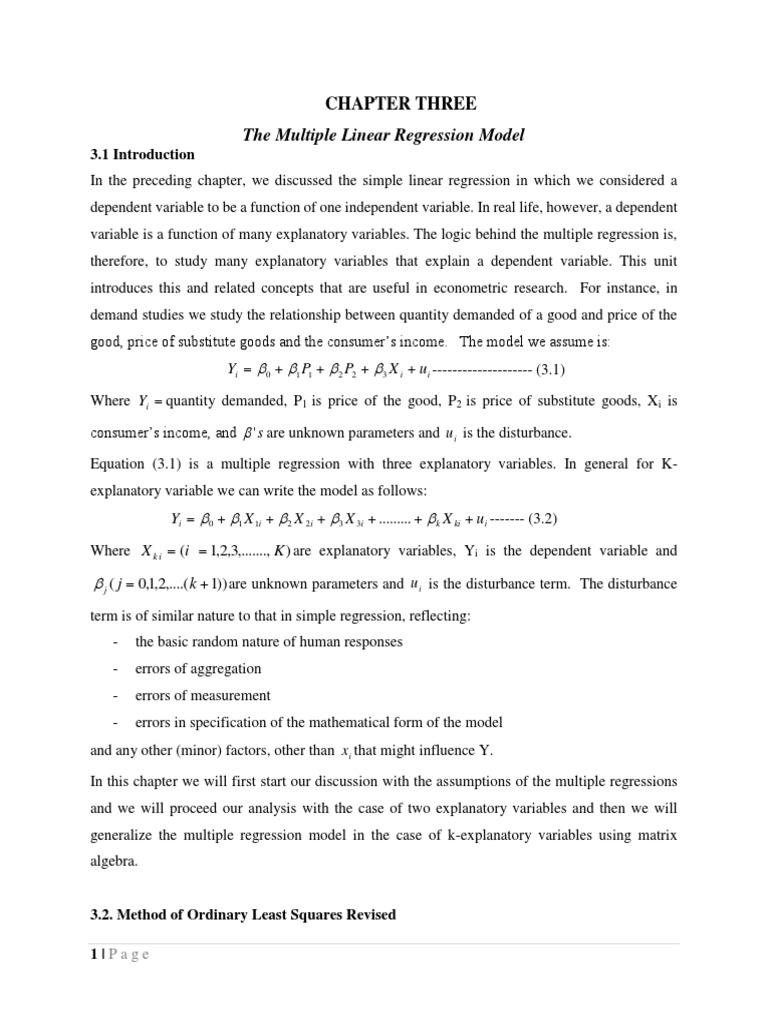 The Multiple Linear Regression Model: Chapter Three | PDF | Regression ...