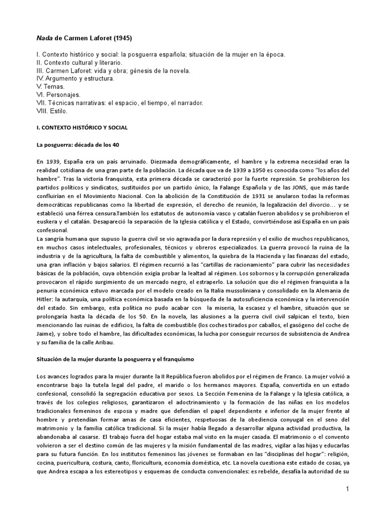 Nada: Contexto y Análisis | PDF | España franquista | Novelas