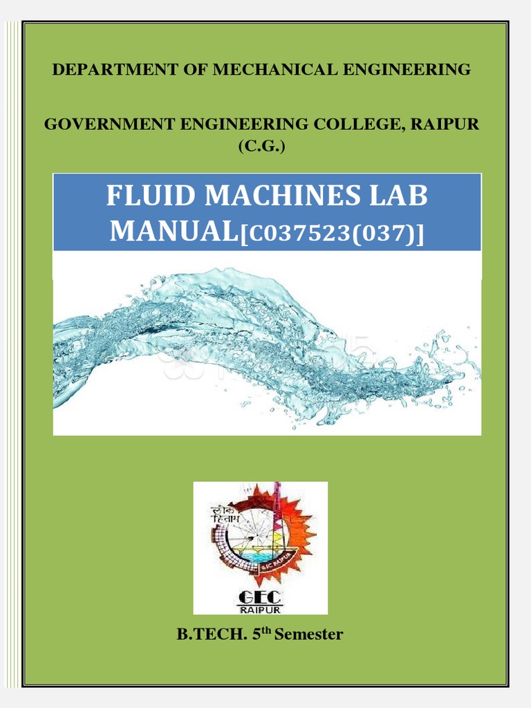 Fluid Machines Lab Manual PDF Pump Engineering