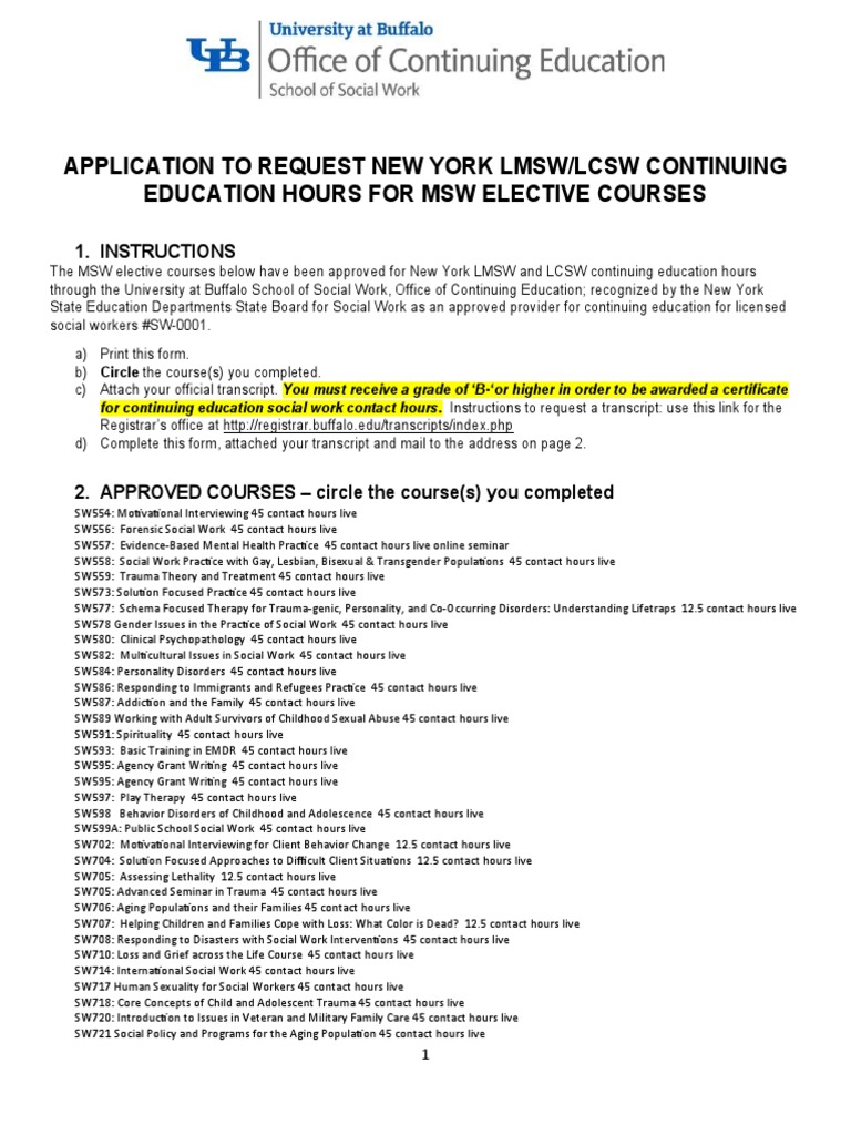 MSW Course Application For NYS CEUs PDF Social Work Psychological