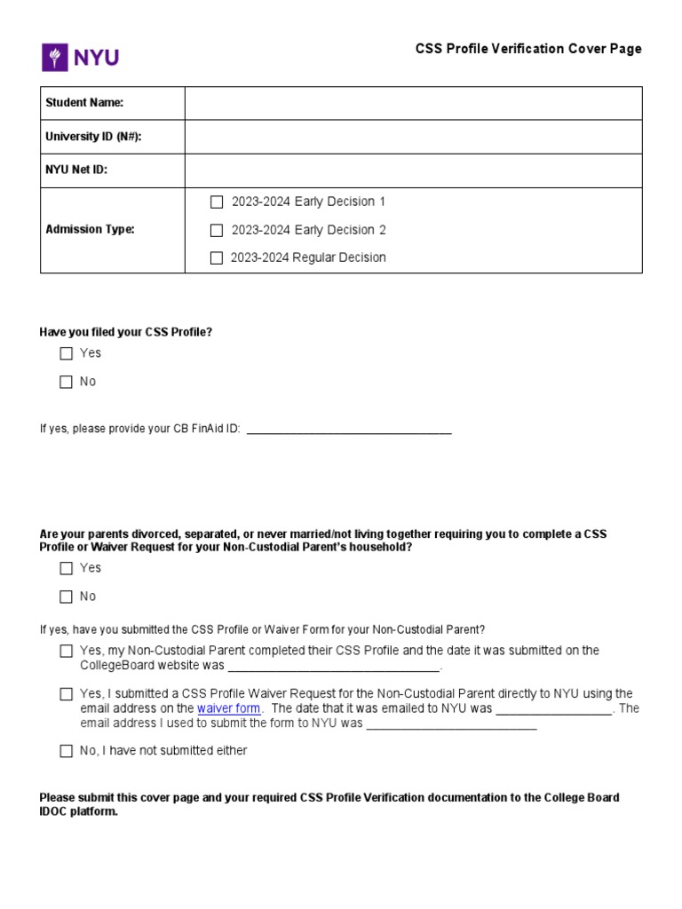Css profile verification cover page pdf