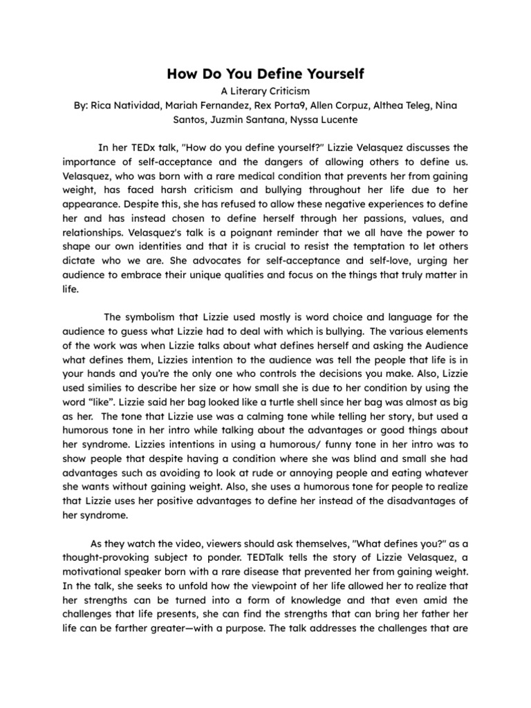 How Do You Define Yourself - Group 3 (Set B) | PDF | Bullying