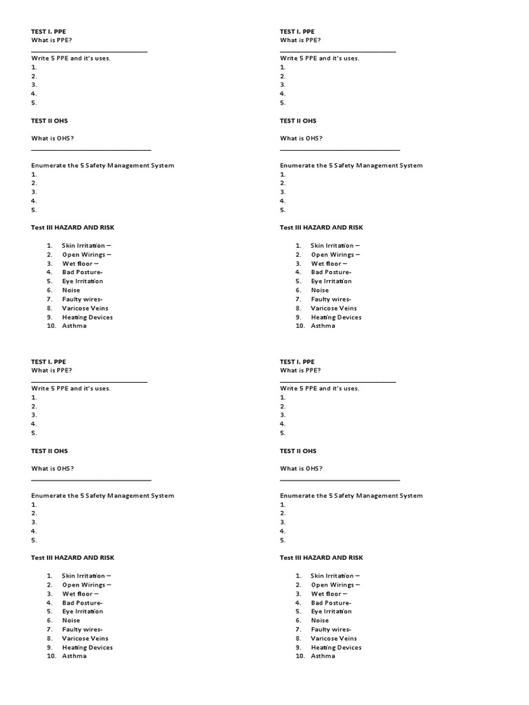 Test Ohs | PDF | Personal Protective Equipment | Safety