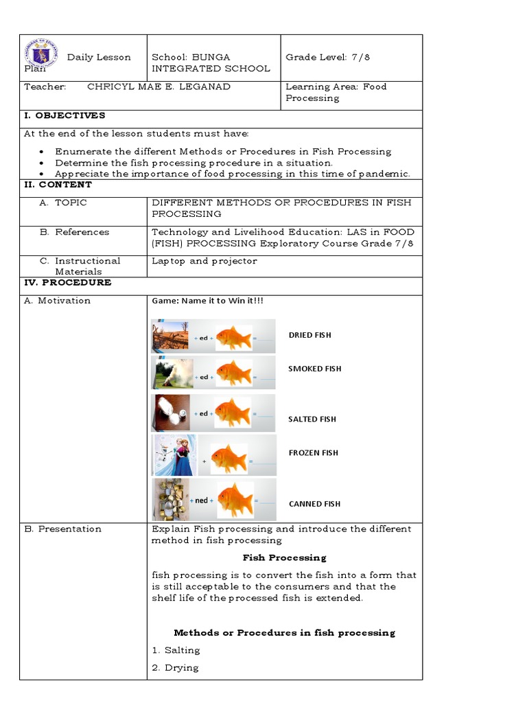CO Lesson Plan in Food Processing PDF