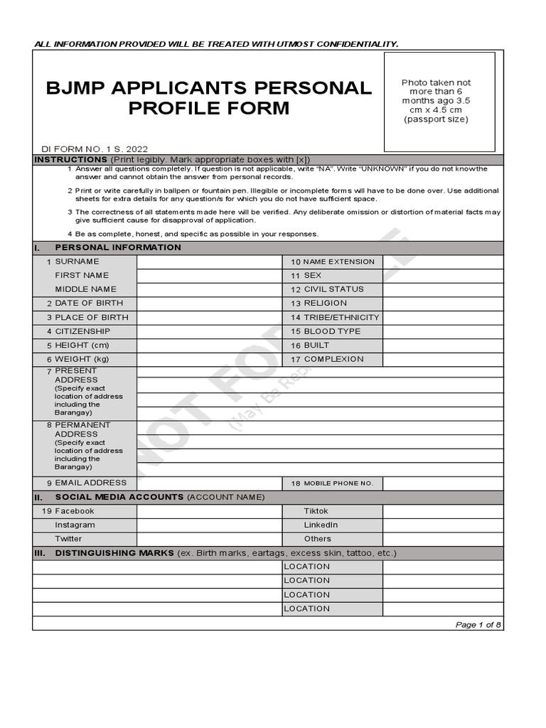 BJMP Applicants Personal Profile Form PDF