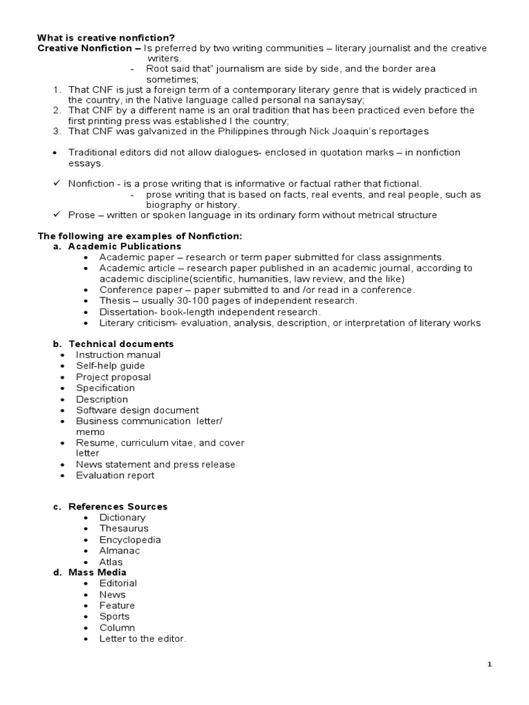 CNF Notes 1 | PDF | Creative Nonfiction | Narrative