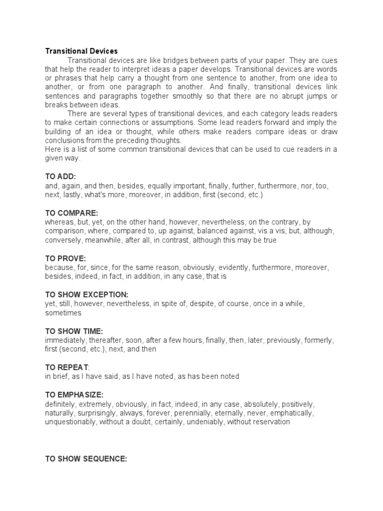 ENGLISH Transitional Devices PDF English Language Paragraph