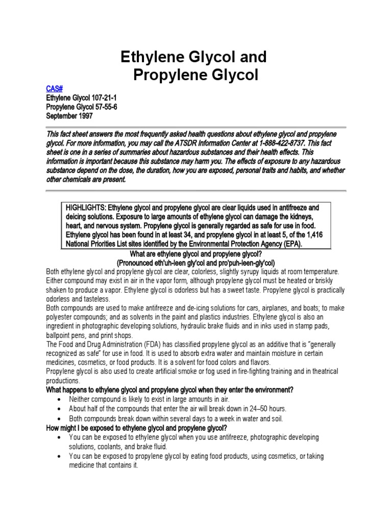 Ethylene Glycol and P Glycol PDF Carcinogen Chemistry