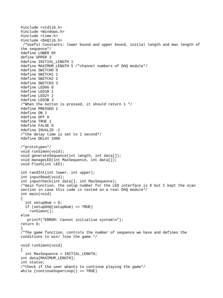 Simon Game Code for DAQ Module | PDF