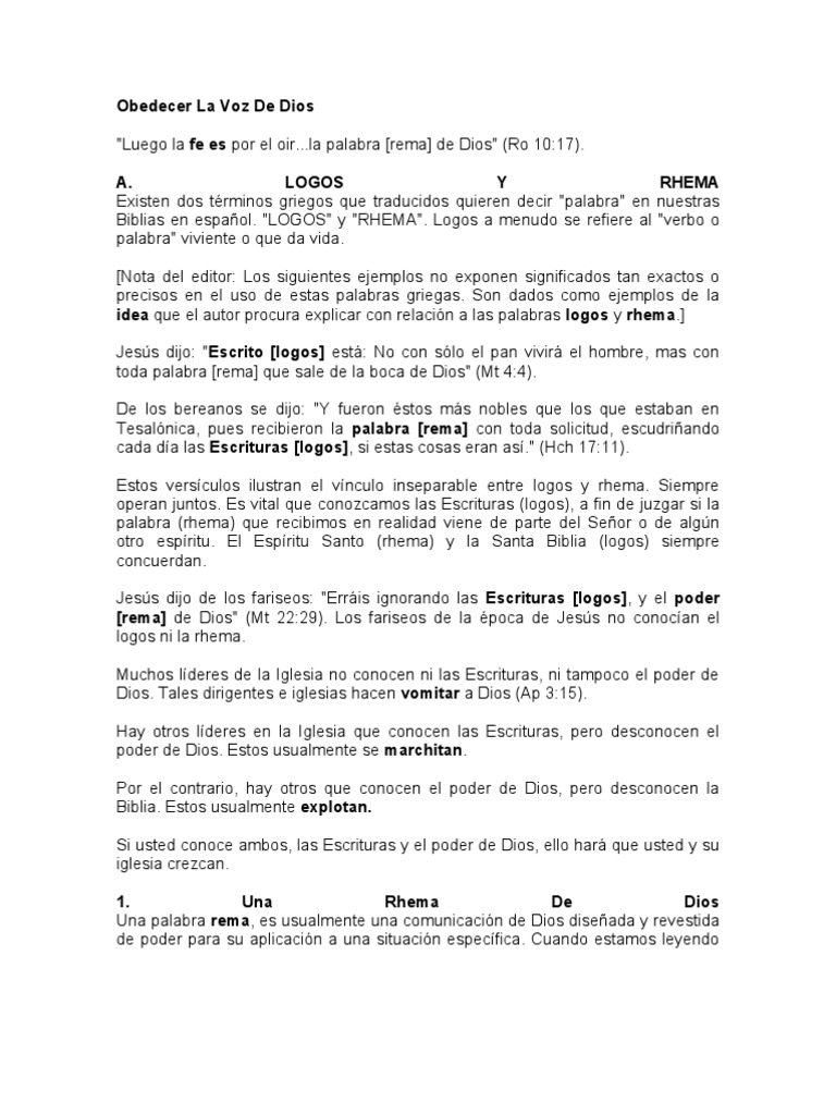 Rema y obediencia a la voz de Dios | PDF | Oración | Cristo (título)