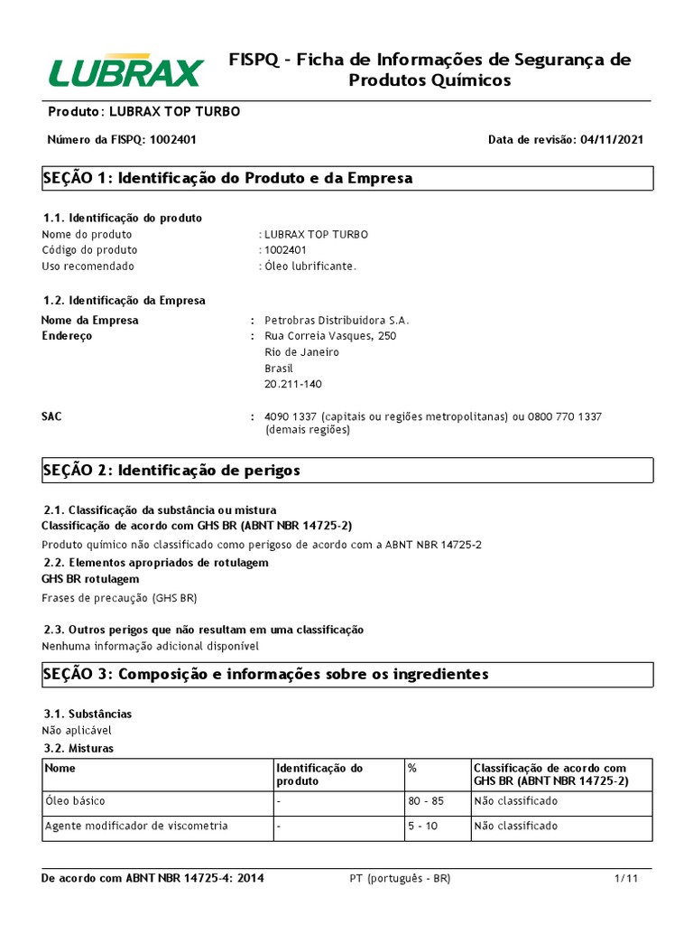 Fispq - BR - PT - Lubrax - Top - Turbo 15W40 20 Litros | PDF ...