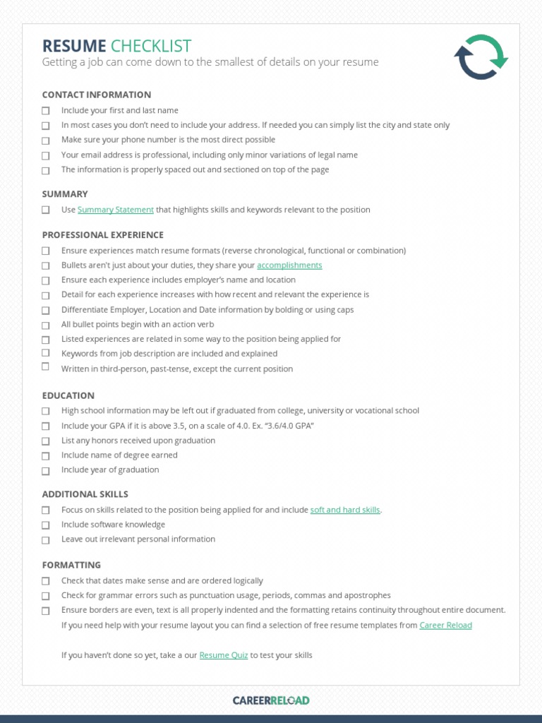 Resume Checklist | PDF | Résumé | Experience