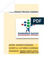 Matemática financiera en la U. Privada Domingo Savio