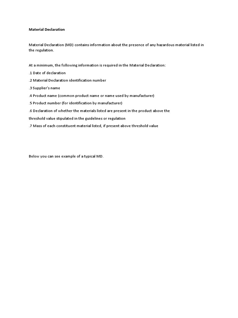 Material Declaration Guidelines: Requirements for Accurate Completion ...