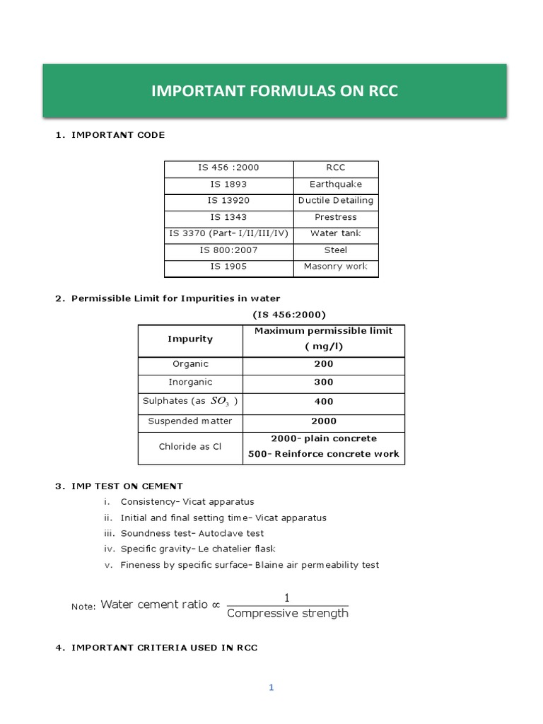 RCC Formulas and Design Criteria | PDF | Strength Of Materials ...