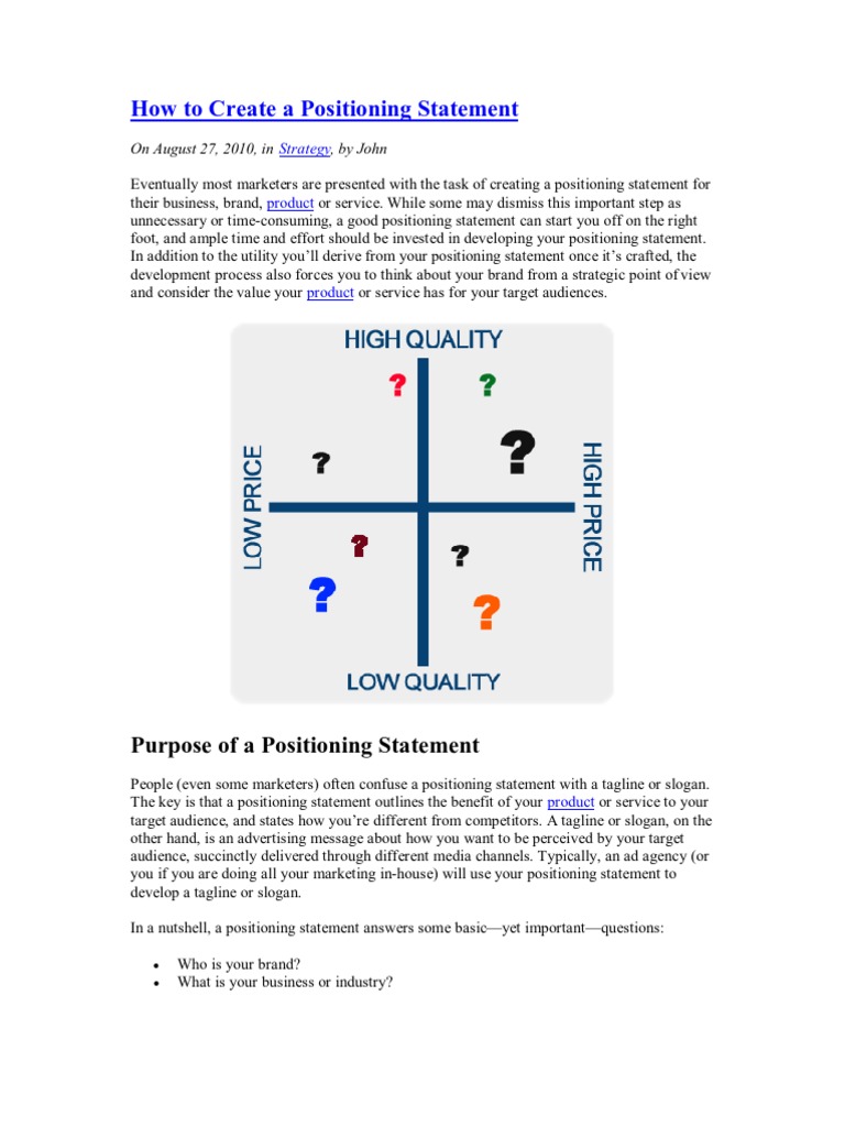 Positioning Statement Guide | PDF | Target Audience | Brand