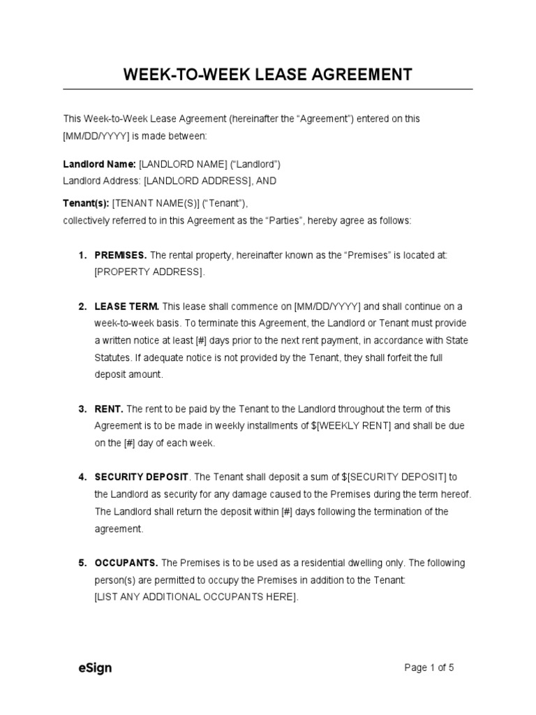 Week To Week Lease Agreement | PDF | Leasehold Estate | Landlord