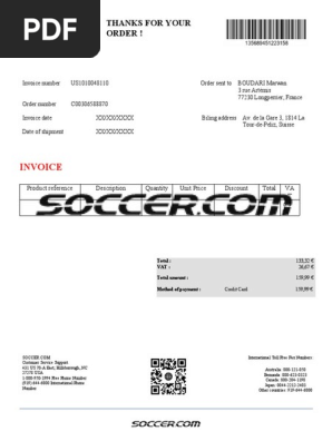 Facture SOCCER.COM