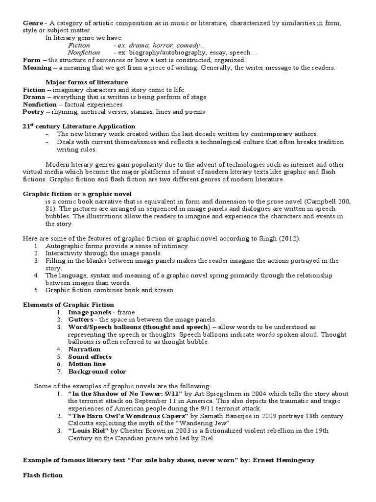 Literary Genre Handouts | PDF | Genre | Poetry