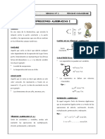 SEMANA 1 MATEMATICAS Expresiones Algebraicas - Monomios - Polinomios 3,4 Y 5TO de SECUNDARIA