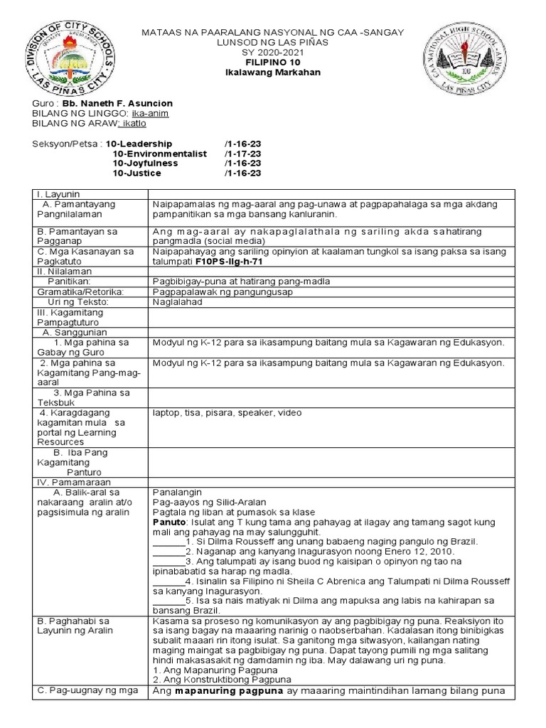 Pagbibigay-Puna Banghay Aralin | PDF