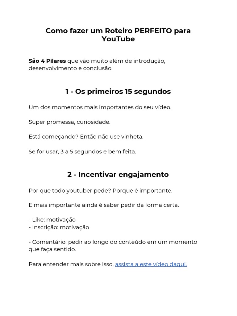 Roteiro Perfeito para YouTube | PDF | Carreira e Crescimento | Negócios