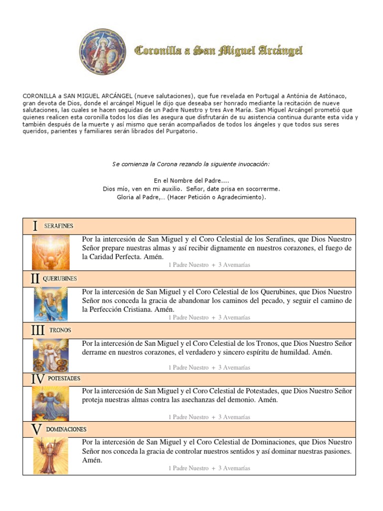 Coronilla a San Miguel Arcángel | PDF | Ángel | orador del Señor