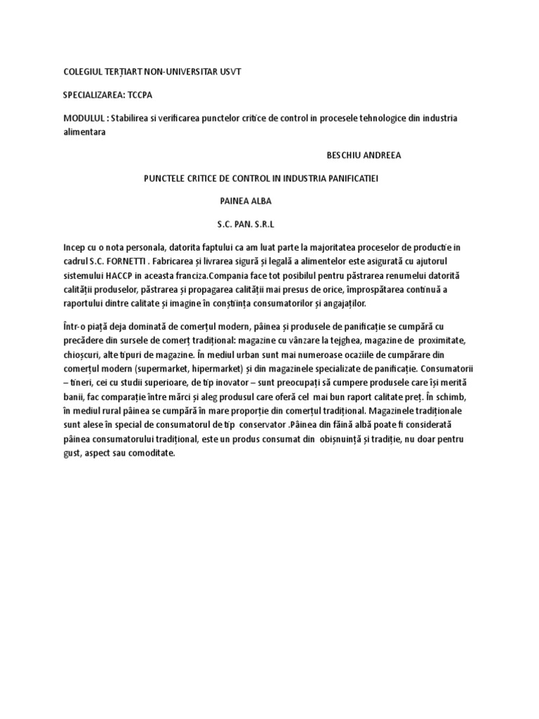 Punctele Critice de Control in Industria Panificatiei | PDF