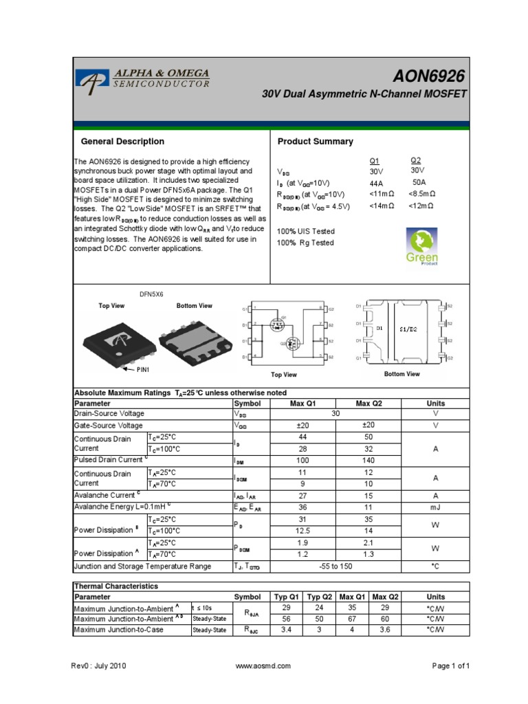 Aon 6926 | PDF | Diode | Field Effect Transistor